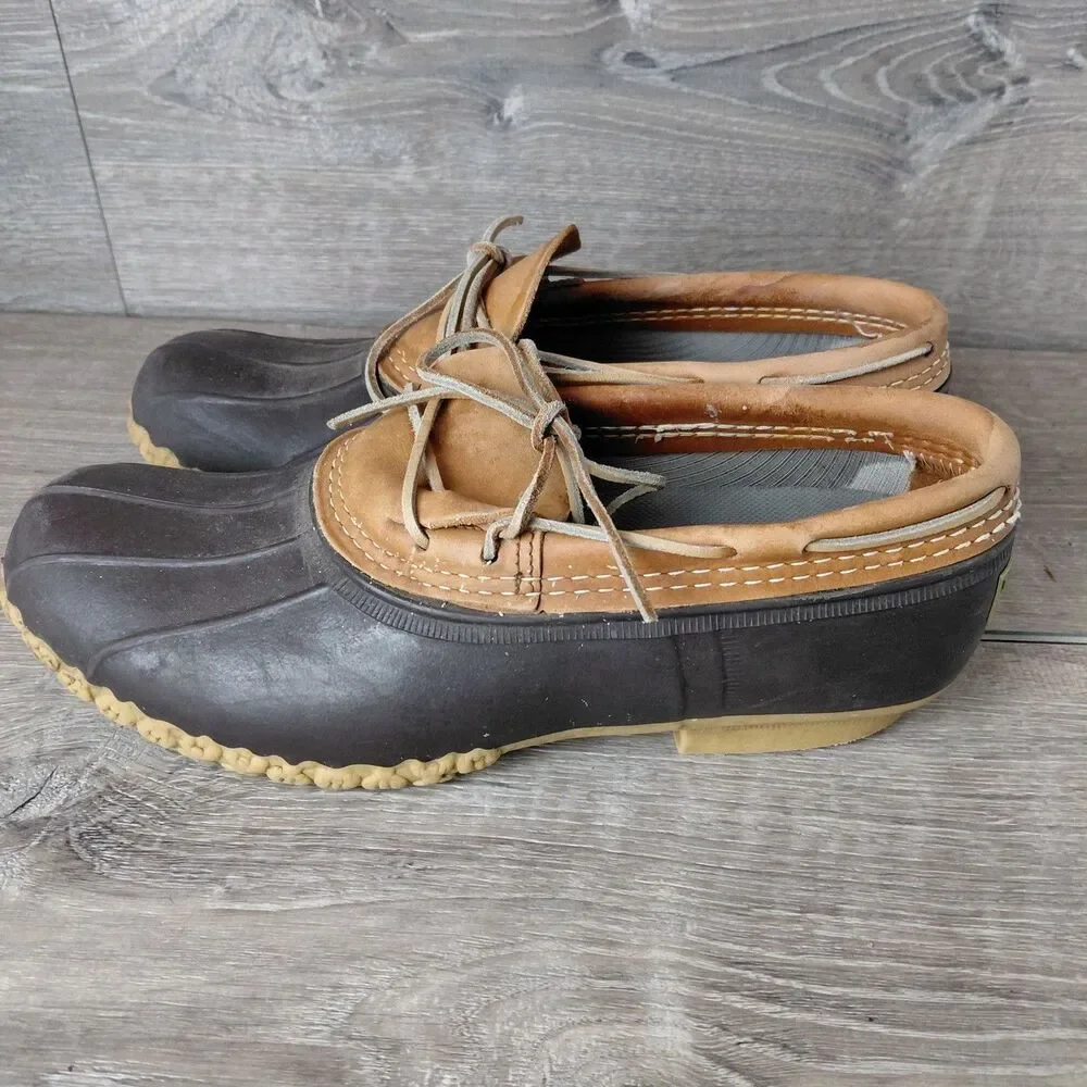 LL Bean Boots Men 10 Brown Leather Low Rubber Moc Waterproof Duck Hunting Shoes